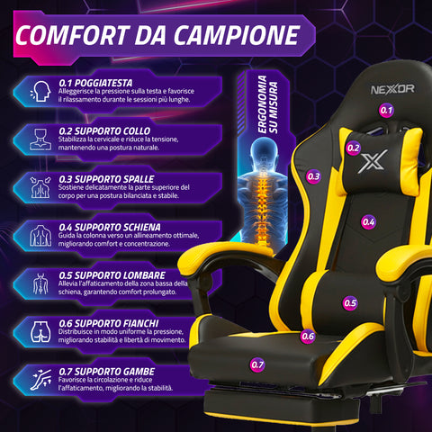 Silla gaming reclinable con reposapiés extraíble, cojín lumbar y reposacabezas