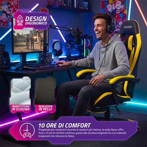 Silla gaming reclinable con reposapiés extraíble, cojín lumbar y reposacabezas