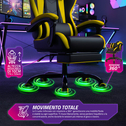 Silla gaming reclinable con reposapiés extraíble, cojín lumbar y reposacabezas