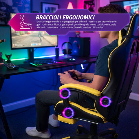 Silla gaming reclinable con reposapiés extraíble, cojín lumbar y reposacabezas