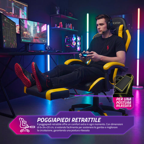 Silla gaming reclinable con reposapiés extraíble, cojín lumbar y reposacabezas