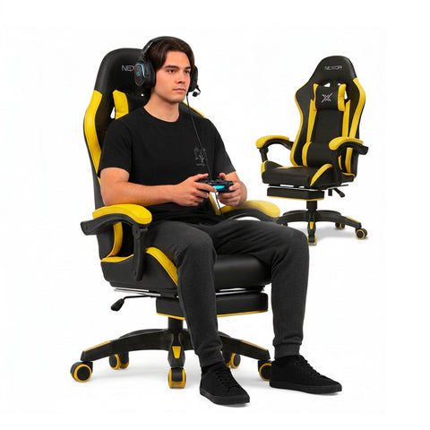 Silla gaming reclinable con reposapiés extraíble, cojín lumbar y reposacabezas