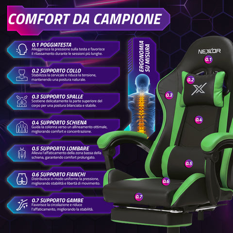 Silla gaming reclinable con reposapiés extraíble, cojín lumbar y reposacabezas