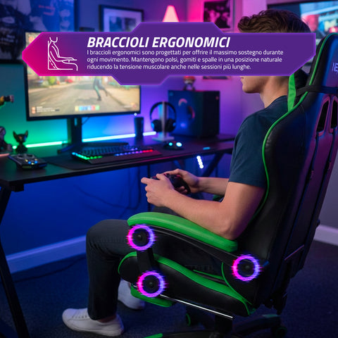 Silla gaming reclinable con reposapiés extraíble, cojín lumbar y reposacabezas