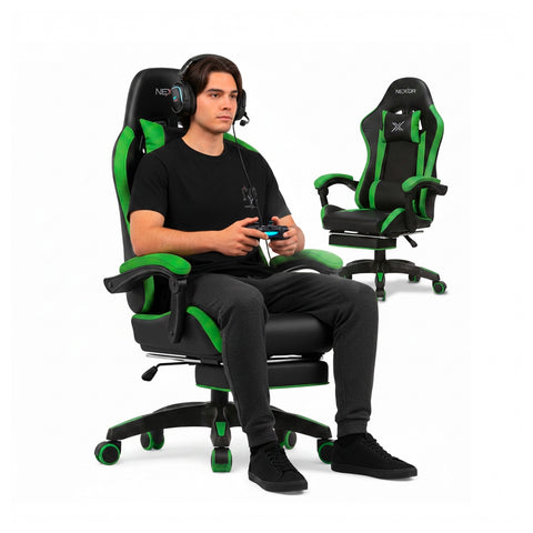 Silla gaming reclinable con reposapiés extraíble, cojín lumbar y reposacabezas