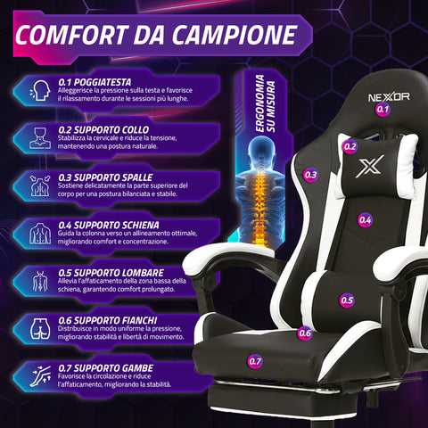 Silla gaming reclinable con reposapiés extraíble, cojín lumbar y reposacabezas