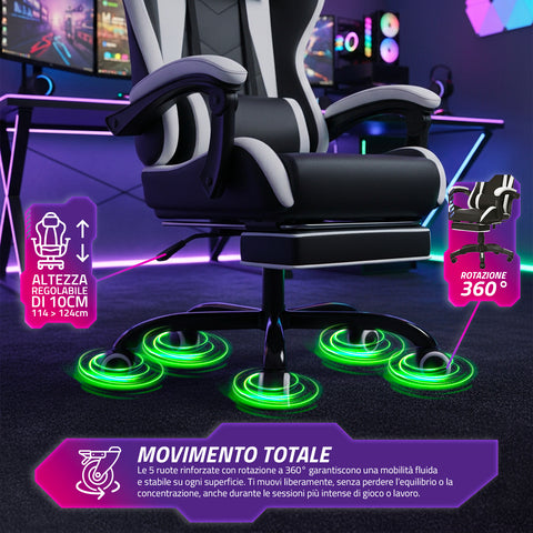 Silla gaming reclinable con reposapiés extraíble, cojín lumbar y reposacabezas
