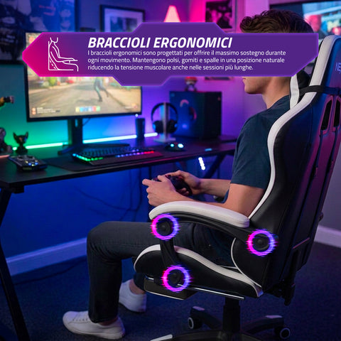 Silla gaming reclinable con reposapiés extraíble, cojín lumbar y reposacabezas