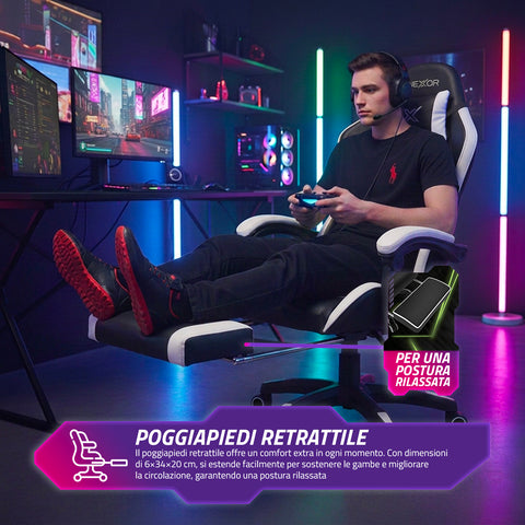 Silla gaming reclinable con reposapiés extraíble, cojín lumbar y reposacabezas