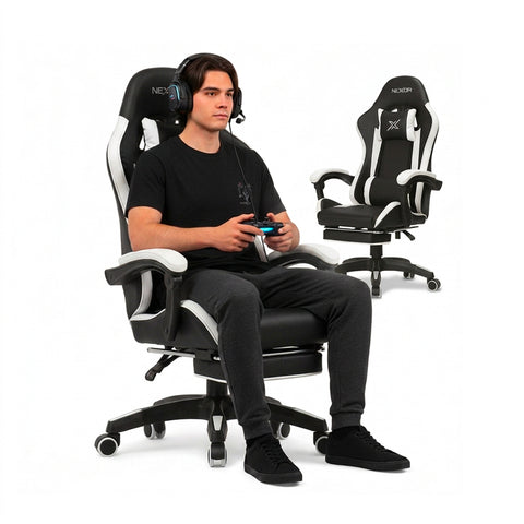 Silla gaming reclinable con reposapiés extraíble, cojín lumbar y reposacabezas