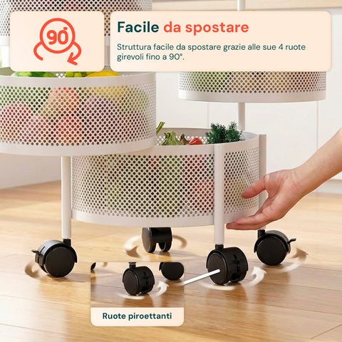 Carrello Multiuso Richiudibile Salvaspazio con Ruote - Organizer con Cestelli (3/4/5 Ripiani) Nero o Bianco