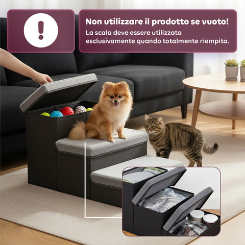 Scaletta per Animali Domestici – 3 Gradini Imbottiti e Pieghevoli con Contenitori
