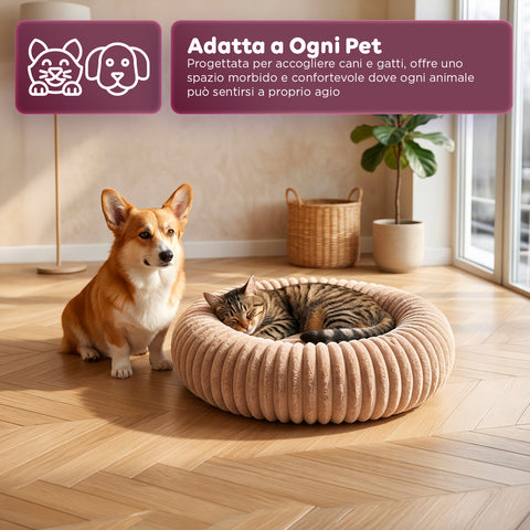 Cuccia Donut Morbida e Confortevole per Cani e Gatti Varie Taglie e Colorazioni