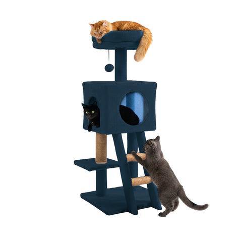 Rascador para gatos de 92 cm con caseta, escalera y juguetes