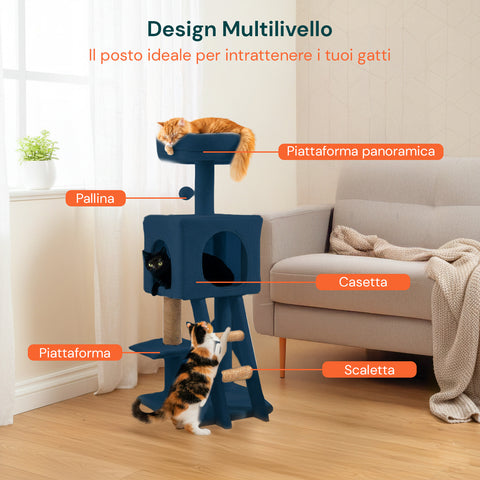 Rascador para gatos de 92 cm con caseta, escalera y juguetes