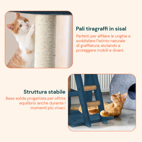 Rascador para gatos de 92 cm con caseta, escalera y juguetes