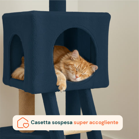 Rascador para gatos de 92 cm con caseta, escalera y juguetes