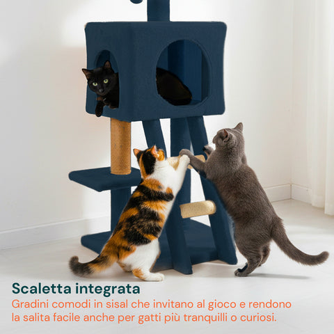 Rascador para gatos de 92 cm con caseta, escalera y juguetes
