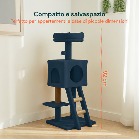 Rascador para gatos de 92 cm con caseta, escalera y juguetes