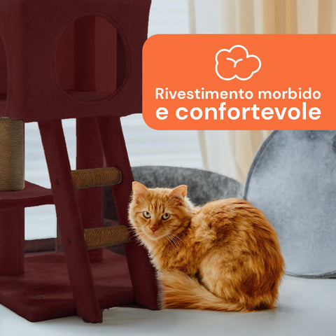 Rascador para gatos de 92 cm con caseta, escalera y juguetes
