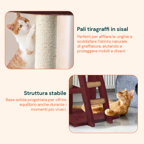Rascador para gatos de 92 cm con caseta, escalera y juguetes