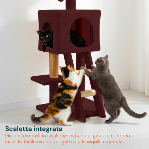 Rascador para gatos de 92 cm con caseta, escalera y juguetes