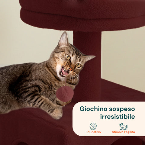 Rascador para gatos de 92 cm con caseta, escalera y juguetes