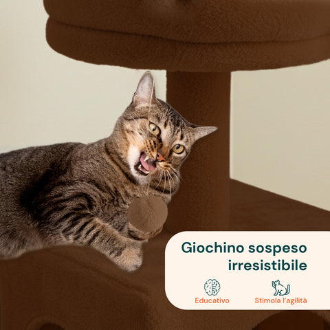 Rascador para gatos de 92 cm con caseta, escalera y juguetes