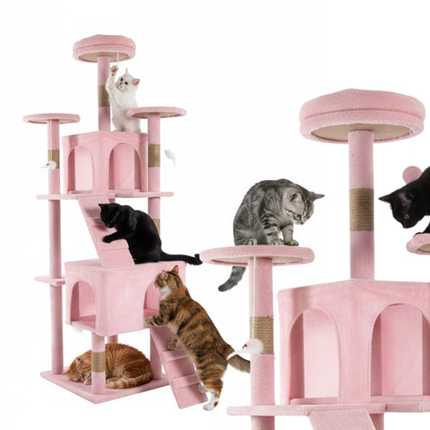 Rascador para gatos de 170 cm con caseta, plataformas y accesorios de montaje