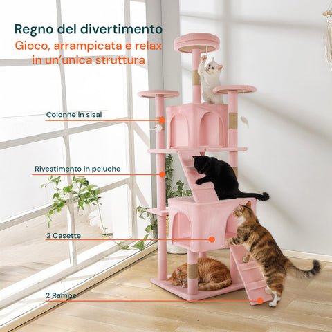 Rascador para gatos de 170 cm con caseta, plataformas y accesorios de montaje