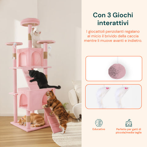 Rascador para gatos de 170 cm con caseta, plataformas y accesorios de montaje