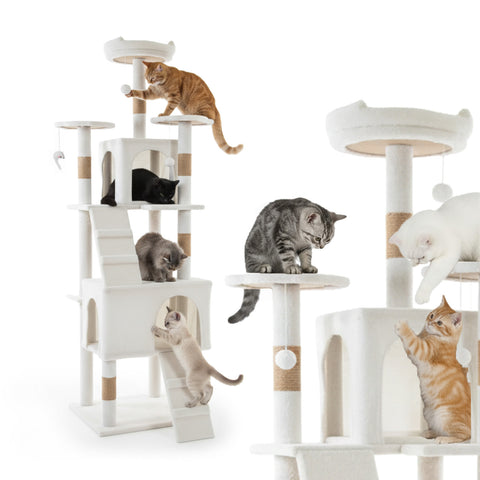 Rascador para gatos de 170 cm con caseta, plataformas y accesorios de montaje