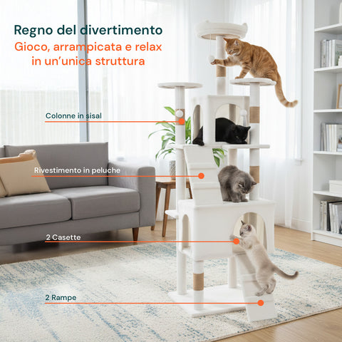 Rascador para gatos de 170 cm con caseta, plataformas y accesorios de montaje