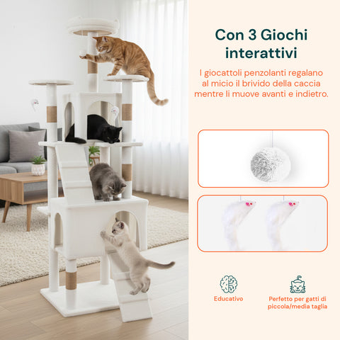 Rascador para gatos de 170 cm con caseta, plataformas y accesorios de montaje