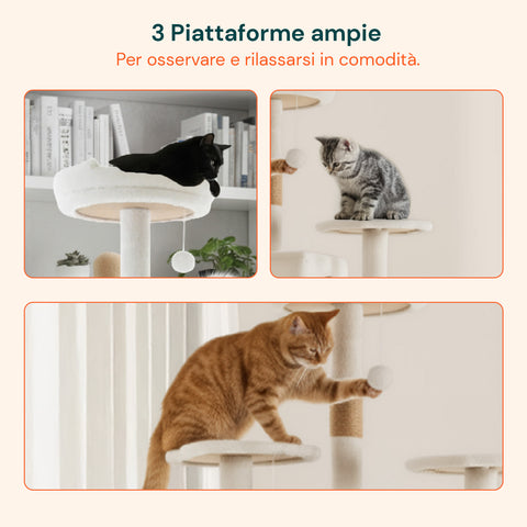 Rascador para gatos de 170 cm con caseta, plataformas y accesorios de montaje