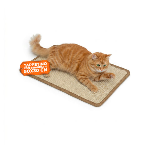 Alfombrilla rascadora para gatos de 50x30cm de sisal natural y algodón PP – Base antideslizante de látex con adhesivos