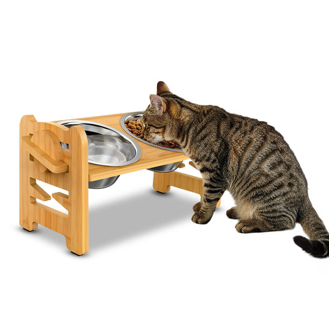 Doble cuenco elevado y regulable de 250 ml para perros y gatos con 3 alturas