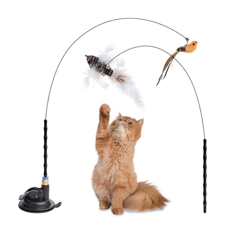 Set de 2 juguetes interactivos estimulantes para gatos con pajarito y plumas