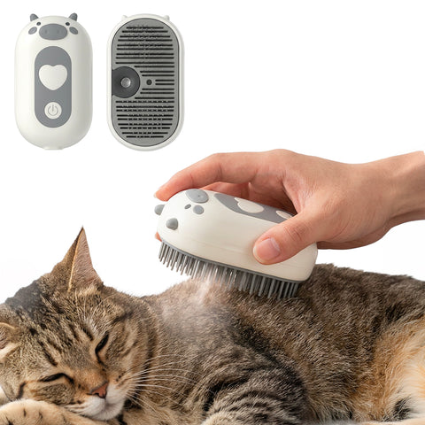 Cepillo de vapor recargable por USB-C para perros y gatos con boquilla pulverizadora y depósito de agua, medidas 6x5x11cm