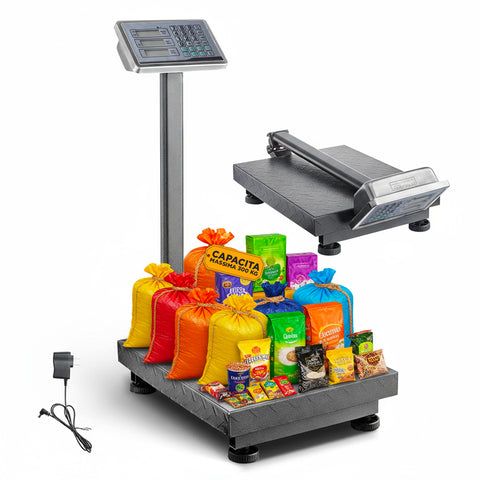 Báscula electrónica plegable de 300kg con precio, peso y función de acumulación