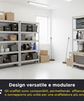 Scaffale Modulare con Struttura in Metallo e 4-5 Ripiani MDF Resistenti