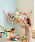 Amaca Angolare a Rete in Cotone Naturale per Peluche e Giocattoli - 105x140x105 cm e Kit Montaggio Incluso