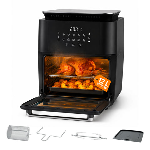 Freidora de aire de 12L con pantalla LED táctil, temporizador de 60 min y recetas preestablecidas