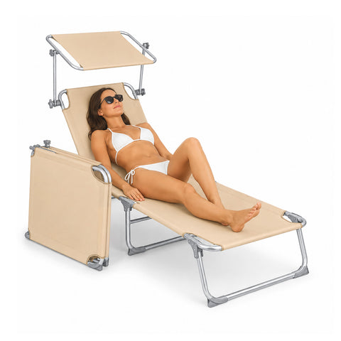 Tumbona plegable de tela Oxford – Refuerzos de aluminio, parasol giratorio 360° y respaldo reclinable 0-60° – Capacidad de carga de 100kg