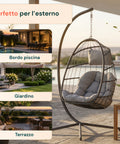 Poltrona Sospesa da Giardino Richiudibile con Cuscini Imbottiti in Acciaio Zincato e Effetto Rattan - Portata 160kg