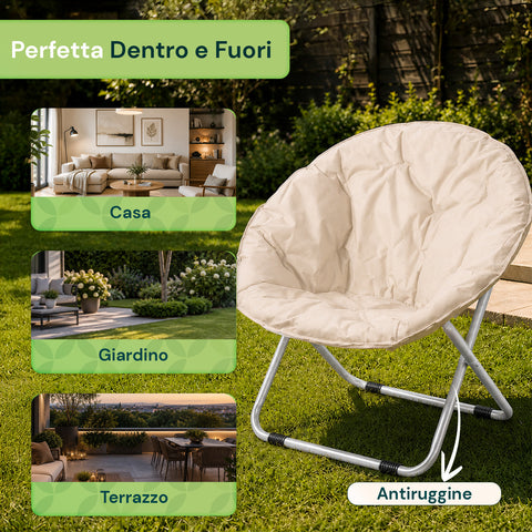 Poltrona Imbottita Pieghevole in Acciaio e Tessuto Oxford - Dimensioni 80x36x80cm