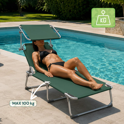 Tumbona plegable de tela Oxford – Refuerzos de aluminio, parasol giratorio 360° y respaldo reclinable 0-60° – Capacidad de carga de 100kg