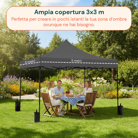 Gazebo plegable 3x3 m impermeable con bolsa y pesos incluidos