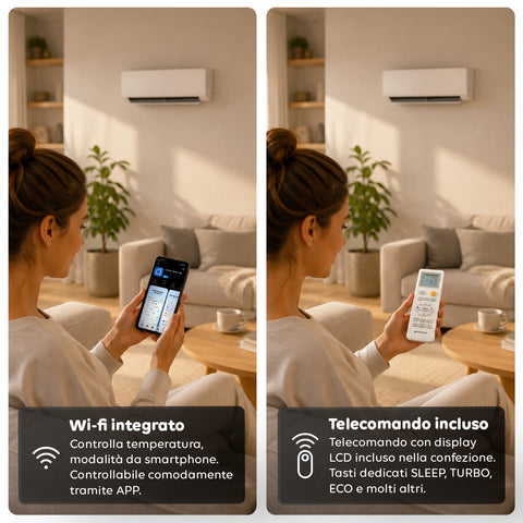 Aire acondicionado monosplit inverter de 9000/12000/18000 BTU A++ con gas R32 y Wi-Fi