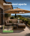 Ombrellone Rotondo Ø3m Decentrato Braccio Laterale in Acciaio, Manovella, Poliestere 180gr Impermeabile UV per Giardino e Terrazzo
